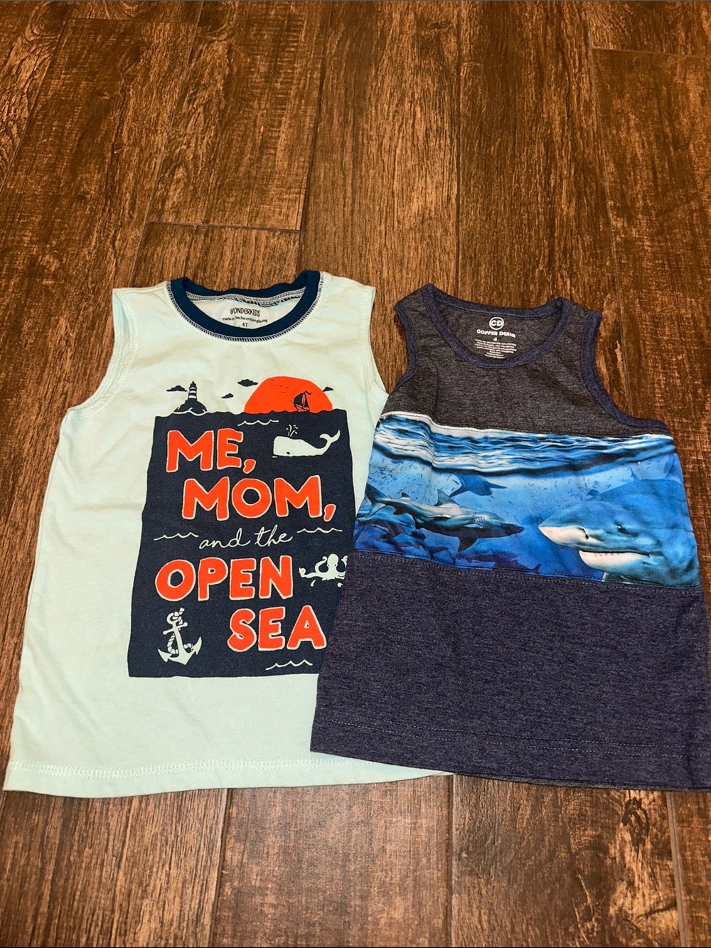 wonder nation Light Blue Tank Top with Navy and Orange Nautical Graphic